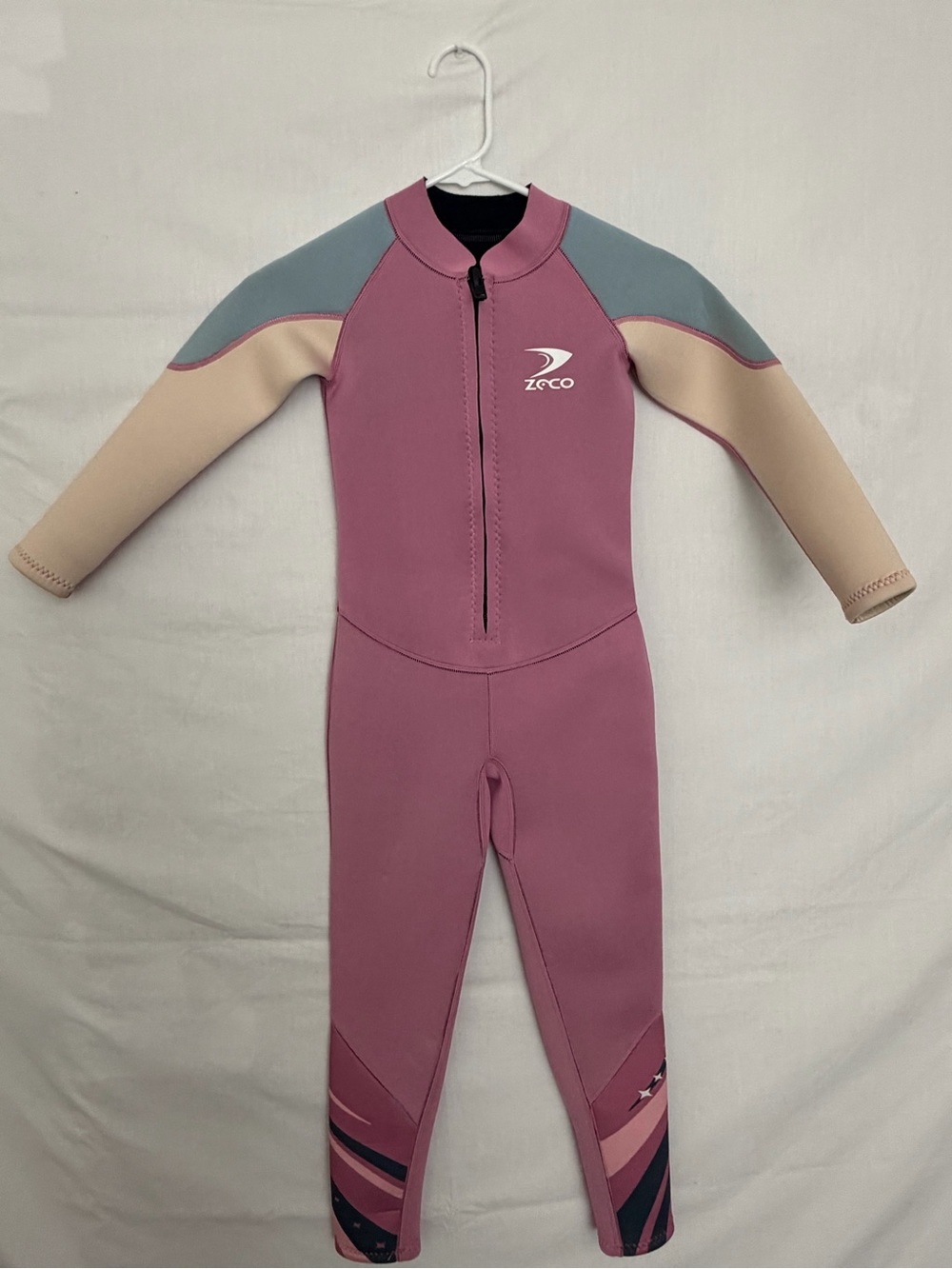 NWOT Zeco Kids Pink Neoprene Full Body Wetsuit Long Sleeve Swimsuit Size S(A865)